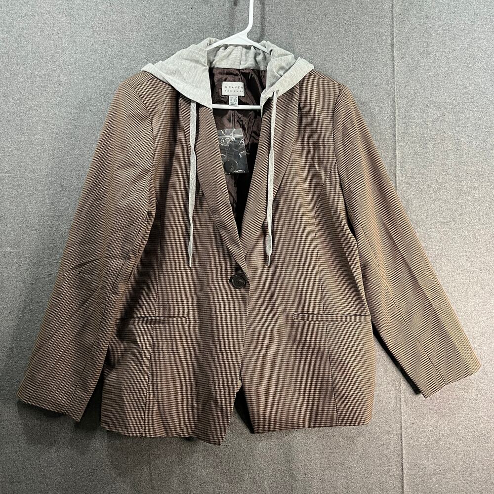 GRAVER Susan Graver Petite Yarn-Dyed Blazer w/ Hood Chocolate Size Petite Large